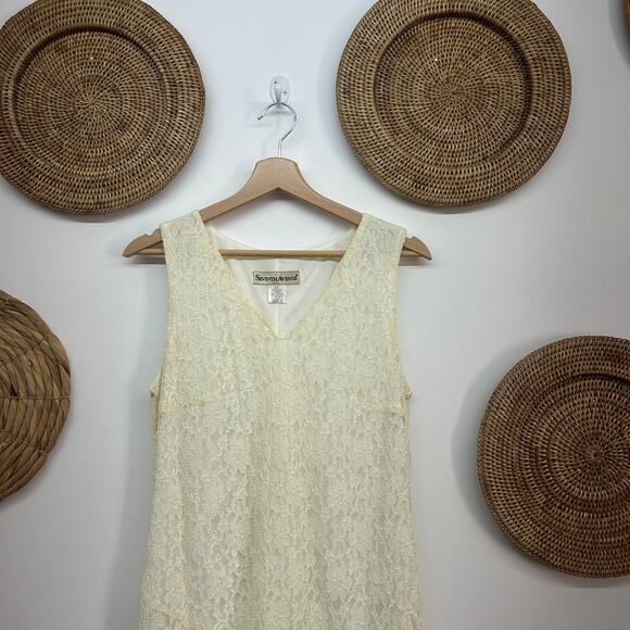 Vintage Y2K 2000s Seventh Avenue Cream Lace Asymmetrical Handkerchief Dress 8 - Picture 4 of 8